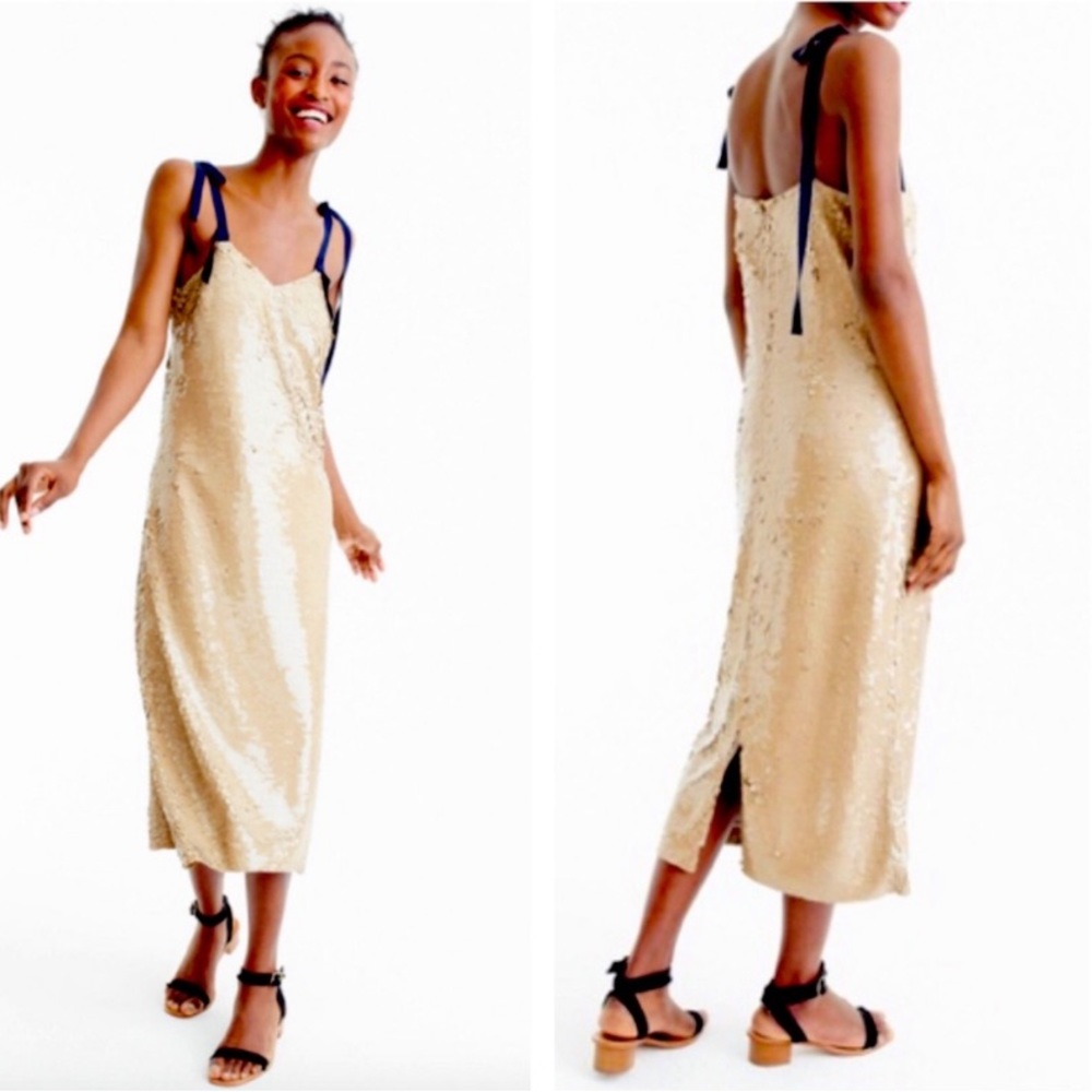 J Crew Collection Desert Canyon Tie Shoulder Sequin Dress NWT